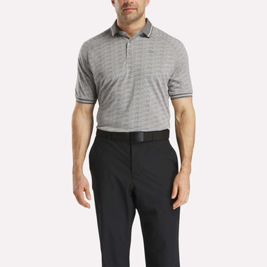 Men's Short Sleeve Tonal Vector Jacquard Polo Shirt with Tipped Rib Trim