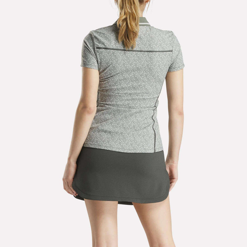 Women's Cap Sleeve Johnny Collar Micro Floral Polo Shirt