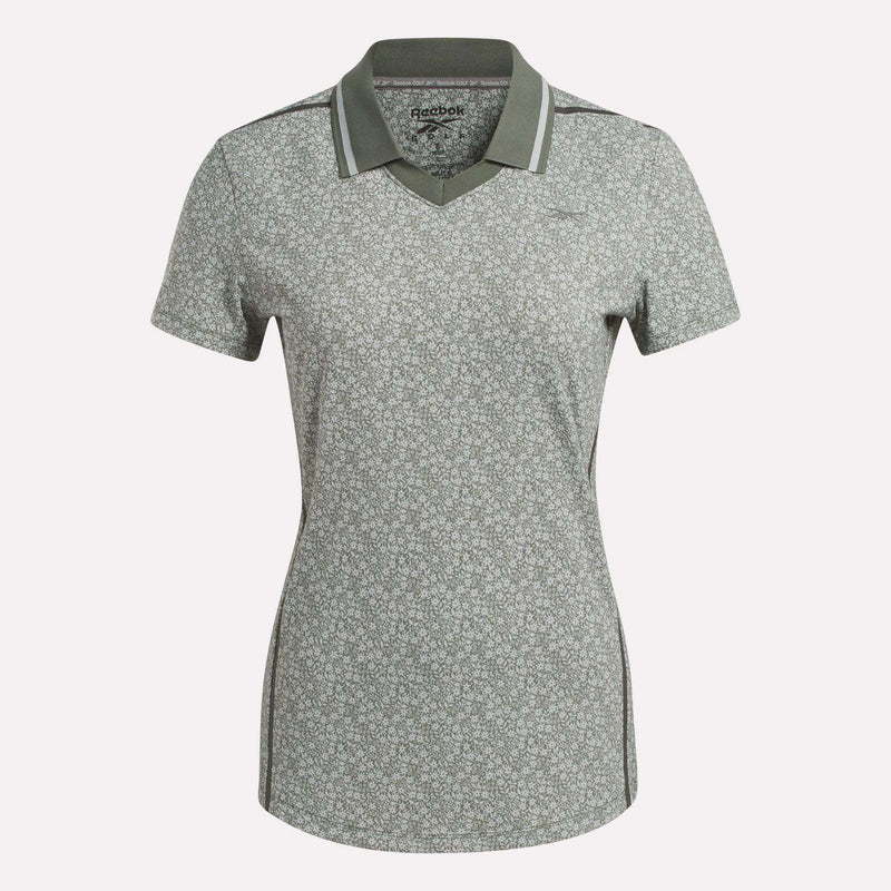 Women's Cap Sleeve Johnny Collar Micro Floral Polo Shirt