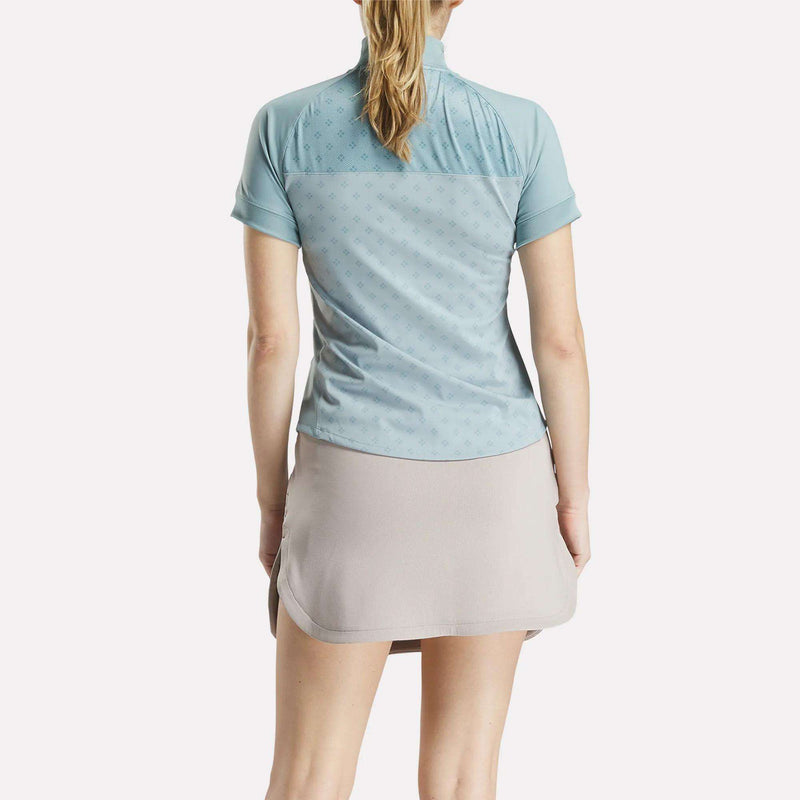 Women's Short Sleeve 1/4 Zip Mini Argyle Print Top