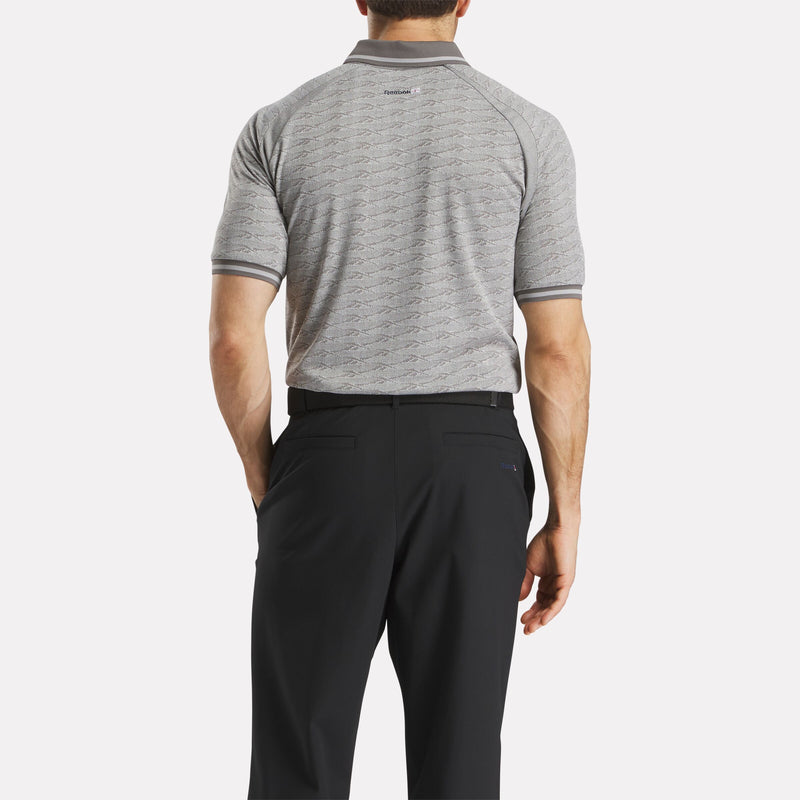 Men's Short Sleeve Tonal Vector Jacquard Polo Shirt with Tipped Rib Trim