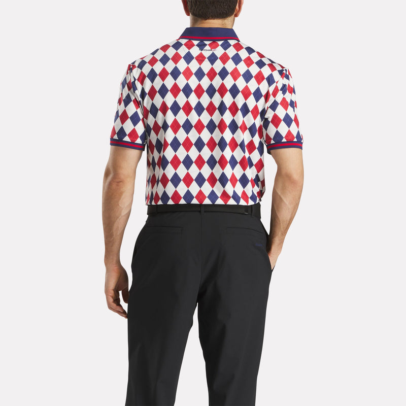 Men's Short Sleeve Vector Argyle Print Polo Shirt with Tipped Rib Trim