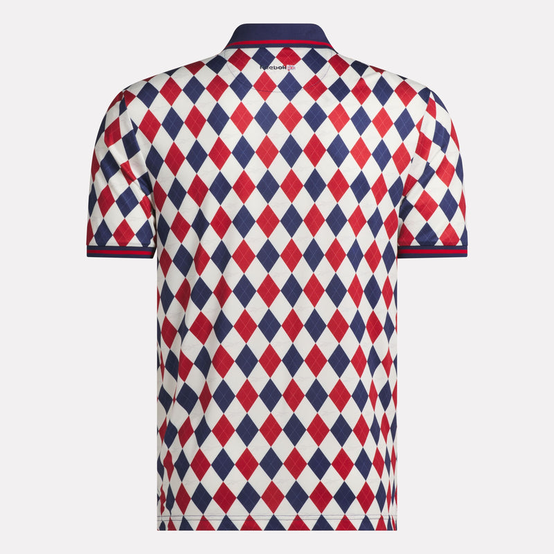 Men's Short Sleeve Vector Argyle Print Polo Shirt with Tipped Rib Trim