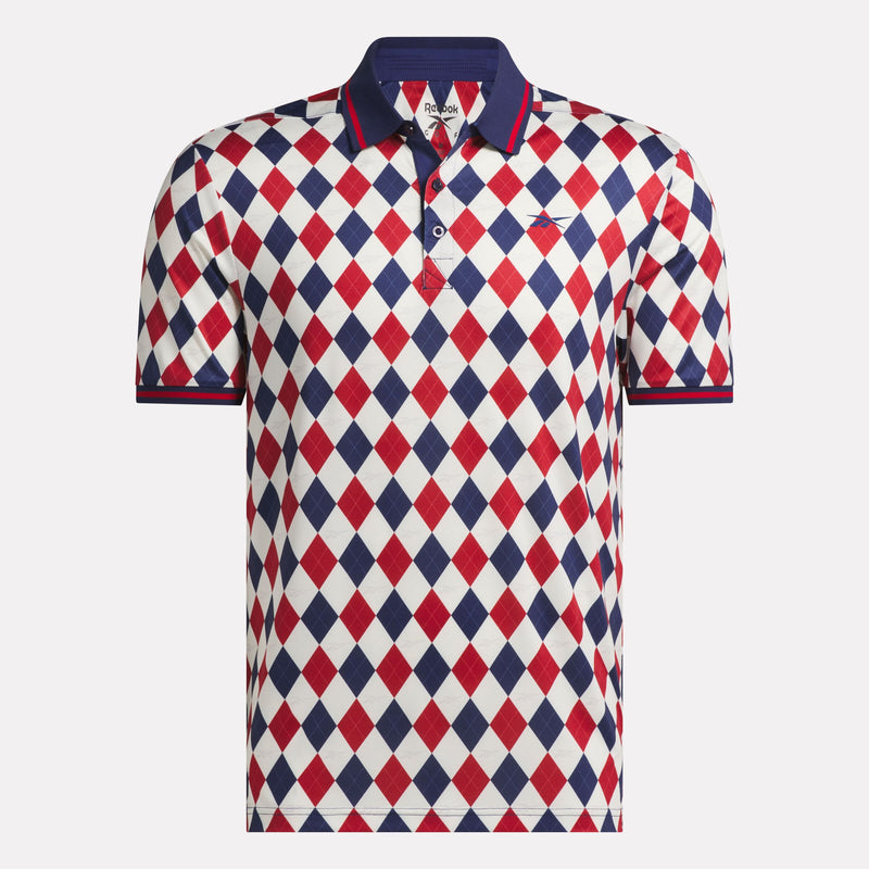 Men's Short Sleeve Vector Argyle Print Polo Shirt with Tipped Rib Trim