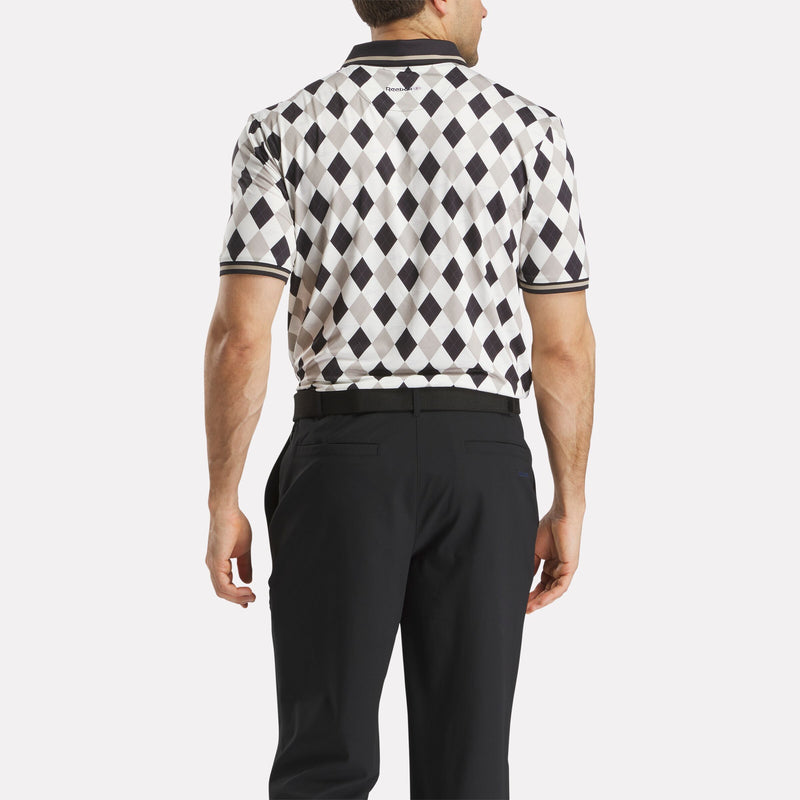 Men's Short Sleeve Vector Argyle Print Polo Shirt with Tipped Rib Trim