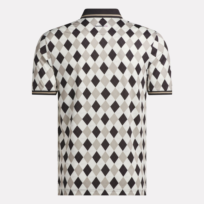 Men's Short Sleeve Vector Argyle Print Polo Shirt with Tipped Rib Trim