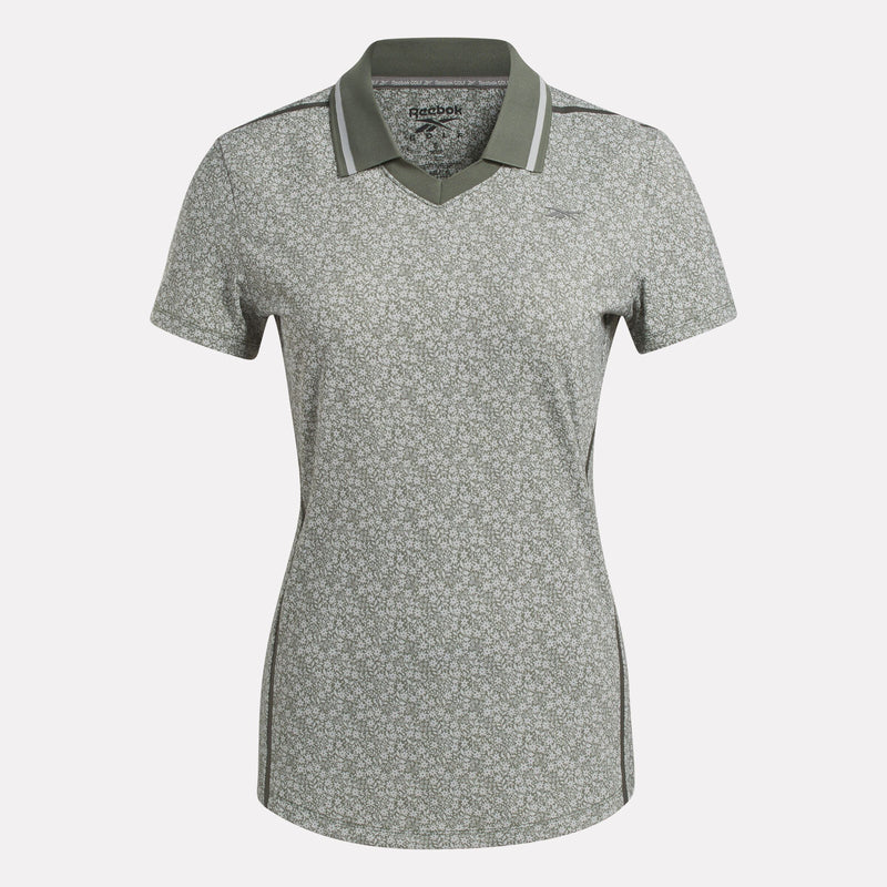Women's Cap Sleeve Johnny Collar Micro Floral Polo Shirt