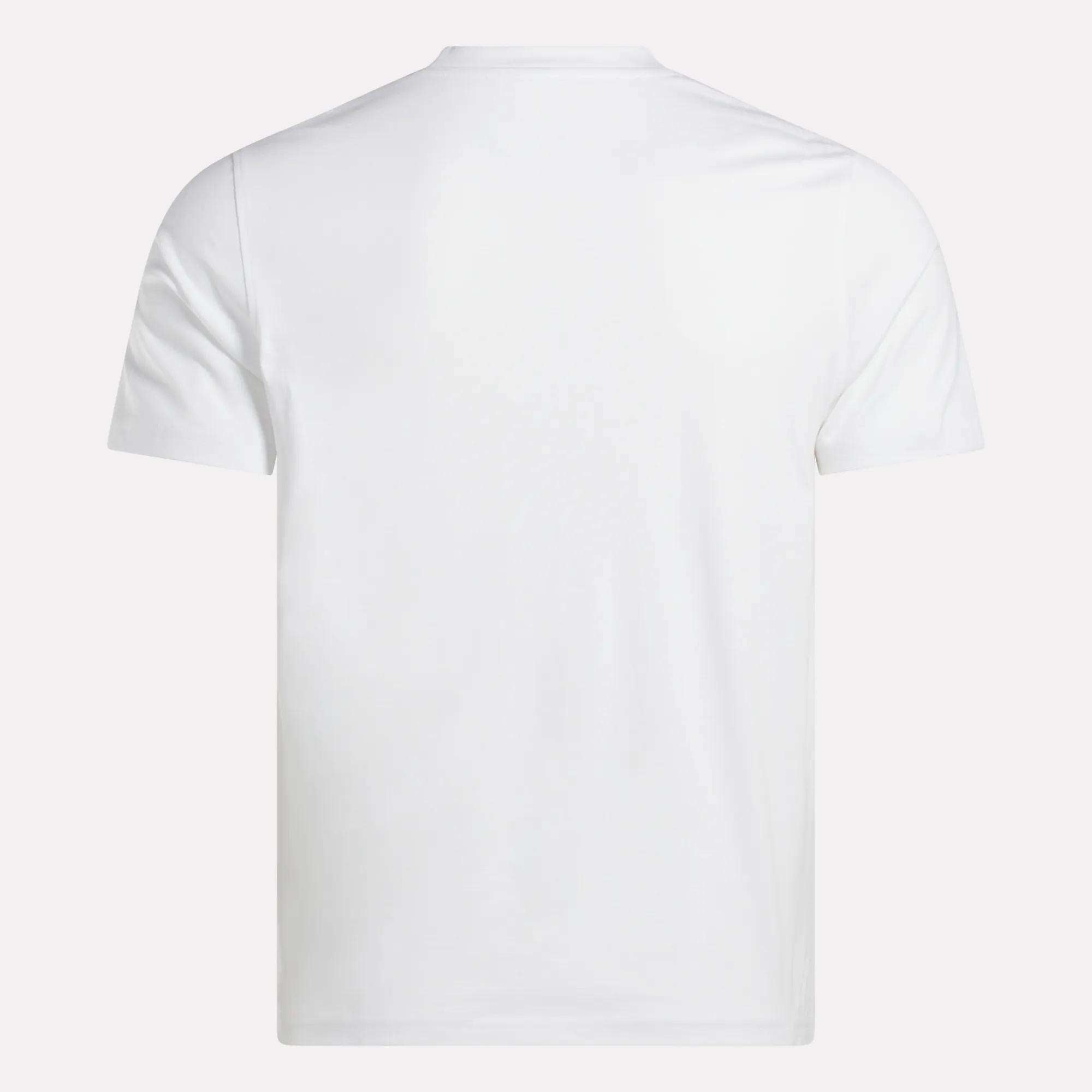 The Reebok Men's Big Logo Crewneck Short Sleeve Tee is displayed from the back against a light background, showing a plain white design with no visible patterns or logos.