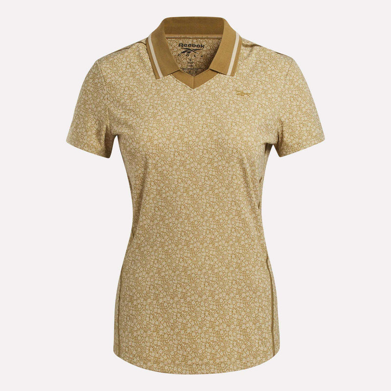 Women's Cap Sleeve Johnny Collar Micro Floral Polo Shirt