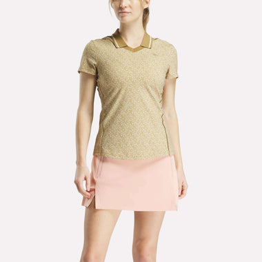 Women's Cap Sleeve Johnny Collar Micro Floral Polo Shirt