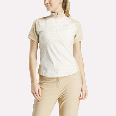 Women's Short Sleeve 1/4 Zip Mini Argyle Print Top