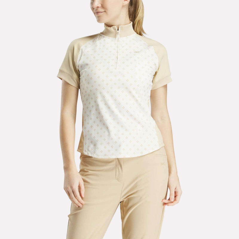 Women's Short Sleeve 1/4 Zip Mini Argyle Print Top