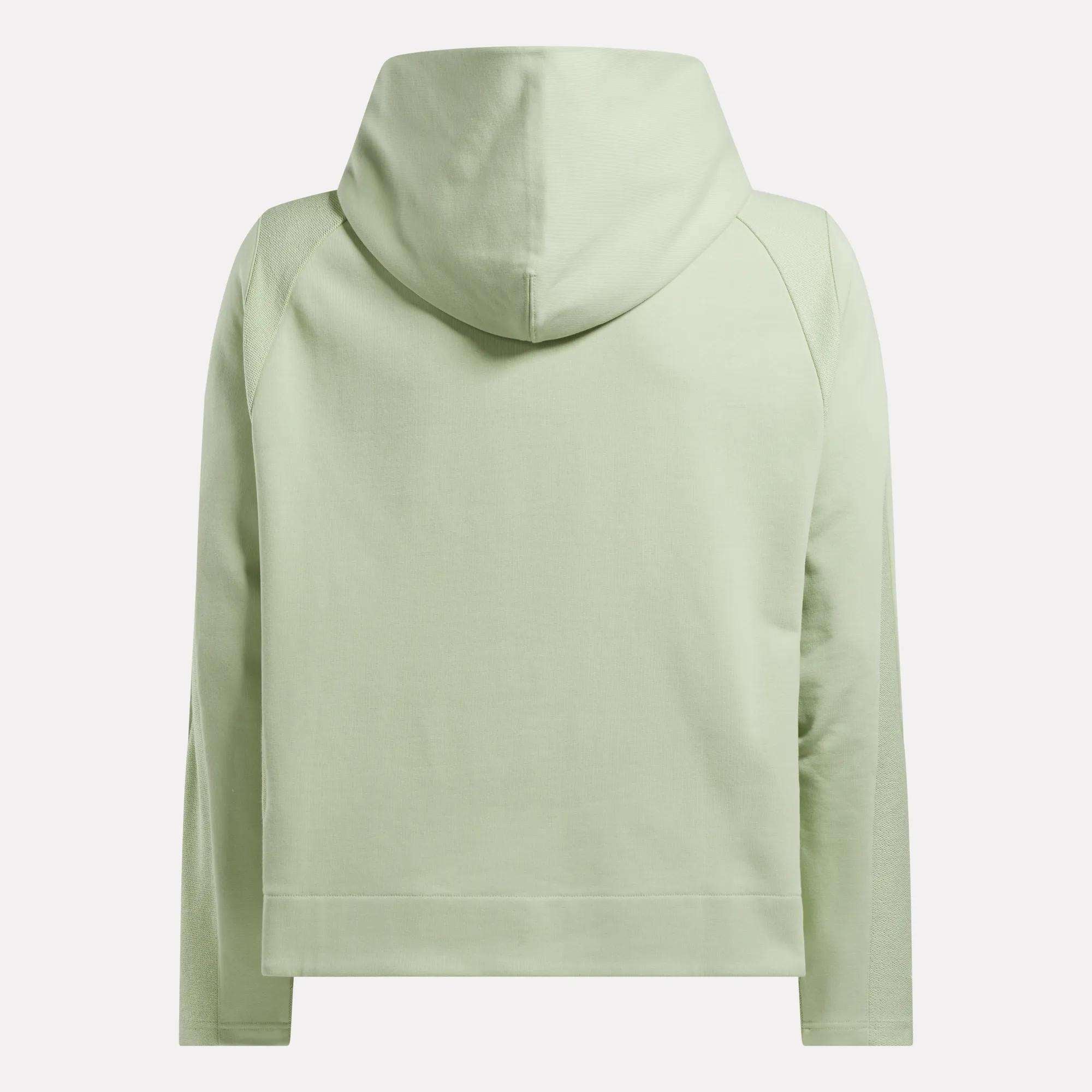 The Reebok x CHUKWU Full-Zip Hoodie by Reebok is shown from the back in light green, featuring long sleeves and a simple, minimal design with no visible logos or patterns.