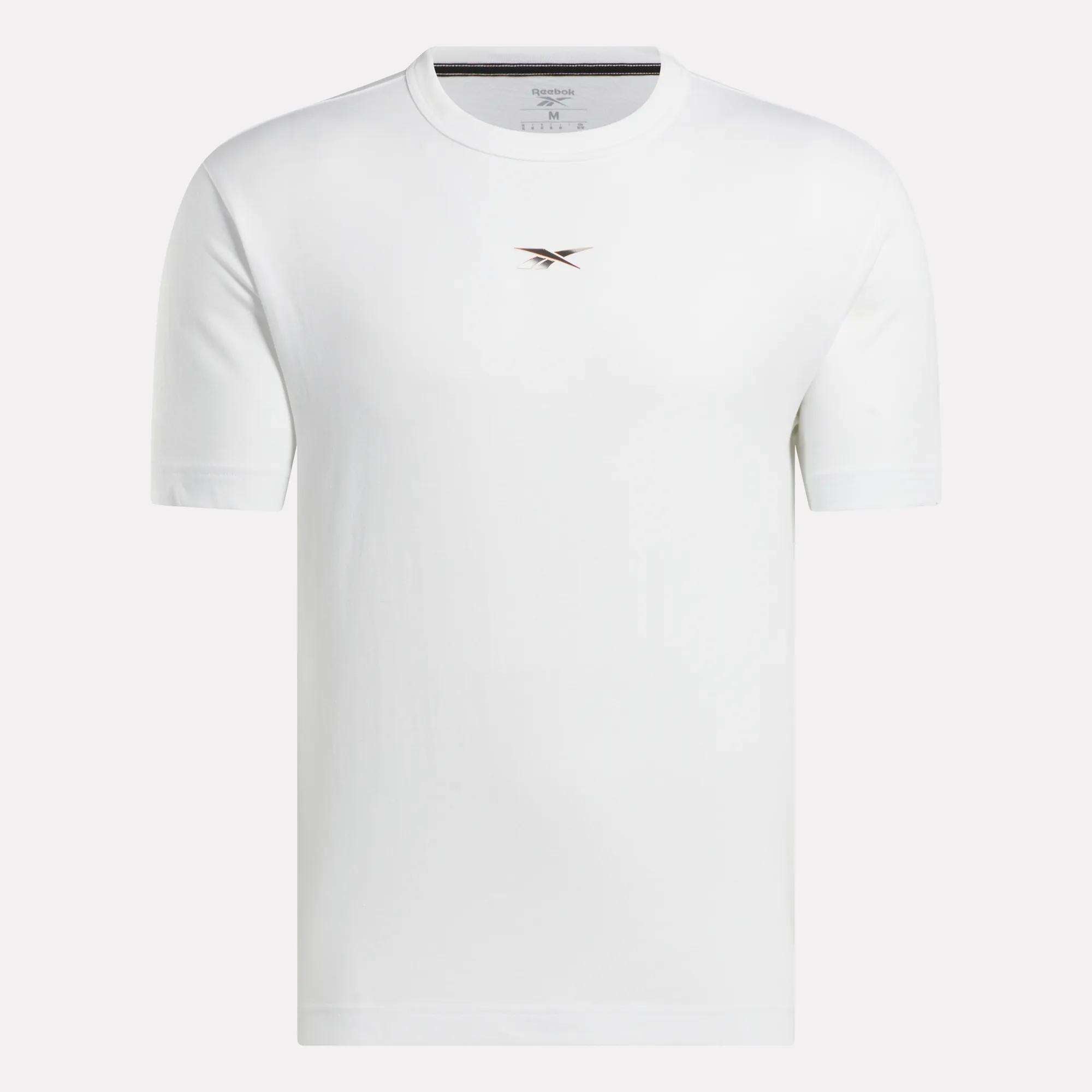 The Reebok Men's Athlete Speed Logo T-Shirt is made from soft cotton-blend jersey and features a small black and brown logo on the chest, offering comfort with classic short sleeves and a clean, minimalist athletic style.