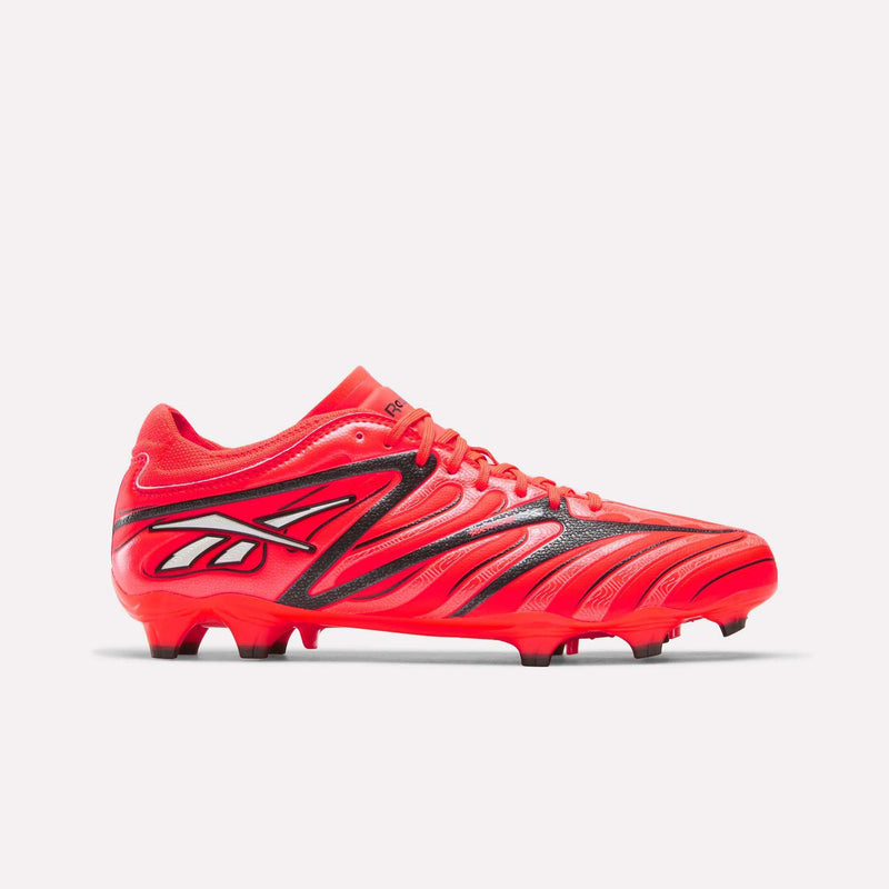 Reebok Sidewinder 26 Pro Firm Ground Cleats in bright red with black accents and a white logo on the side.