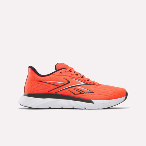 Reebok Nano Gym 2.0 Training Shoes in Neon Cherry with black and white accents, a high-rebound foam sole, black lining, and a stylized logo on the side are displayed on a plain white background.