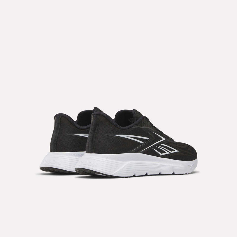 Women's Nano Gym 2.0 Training Shoes by Reebok in black with white soles and silver accents, displayed from the back and side on a plain white background.