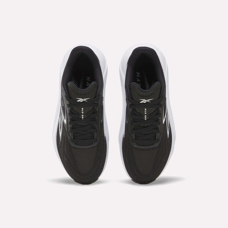 Top view of Women's Nano Gym 2.0 Training Shoes by Reebok, in black with white soles and subtle white branding on the tongue and sides, displayed against a plain white background.