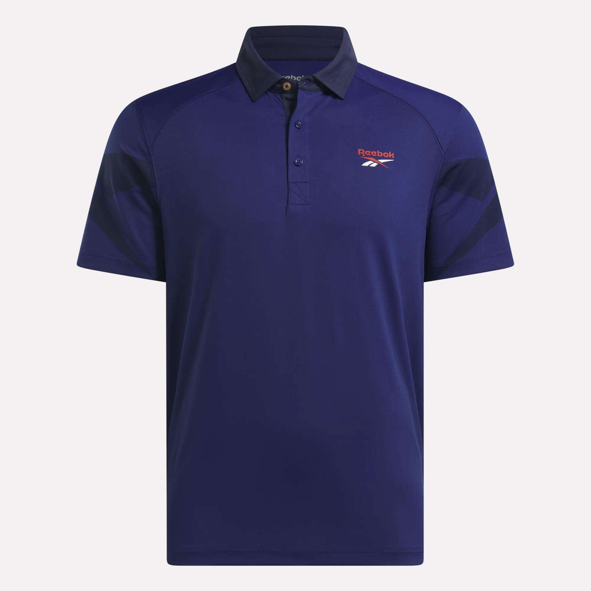Reebok ネイビー ポロシャツ M Men's Signature Vector Colorblocked Polo Shirt - Reebok