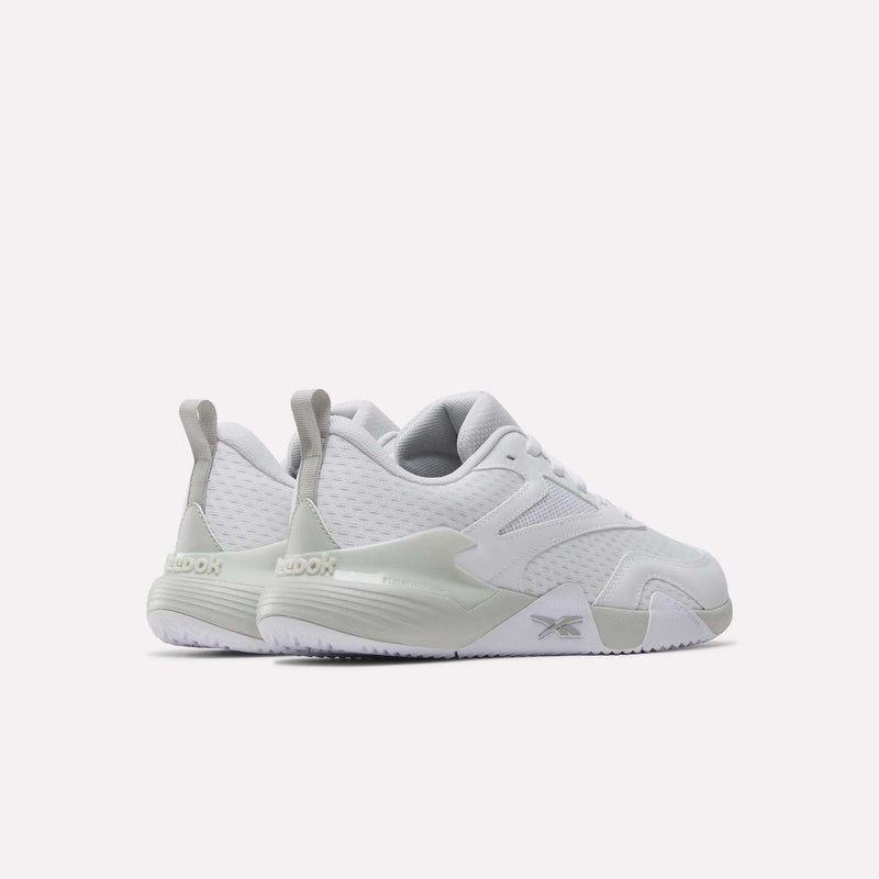 Men’s Phase Advantage Tennis Shoes by Reebok in white with grey heel accents and a textured Floatride EVA midsole.