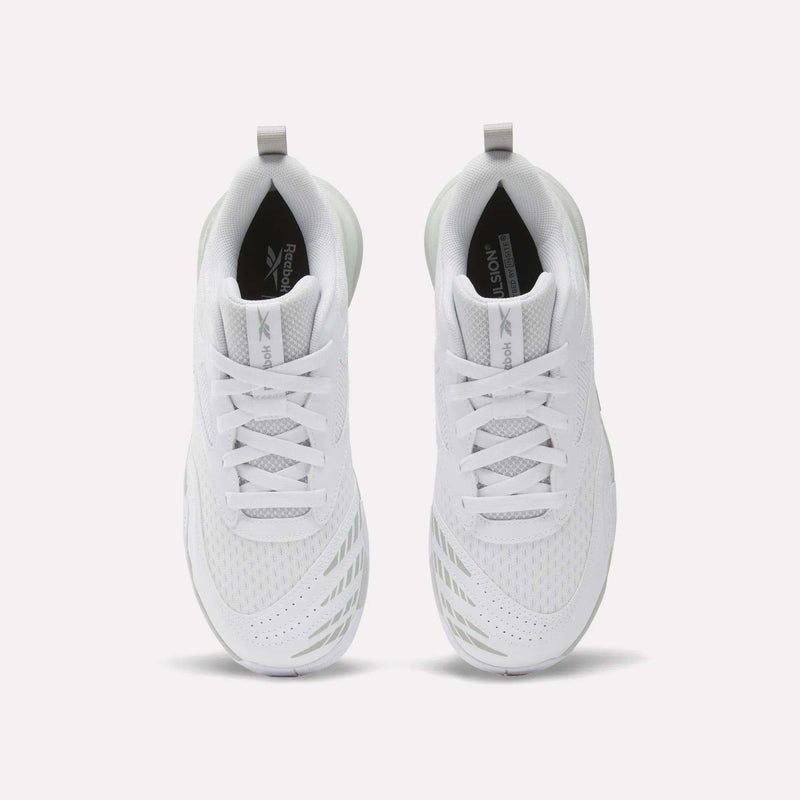 Top-down view of Men’s Phase Advantage Tennis Shoes by Reebok with white laces and grey accents.