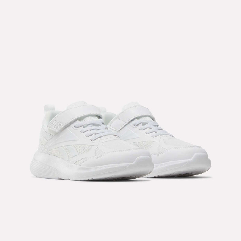 A pair of Reebok Rush Runner 6.0 Elastic Lace Top Strap Running Shoes for little kids, featuring mesh details and all-day comfort, displayed side by side on a plain white background.