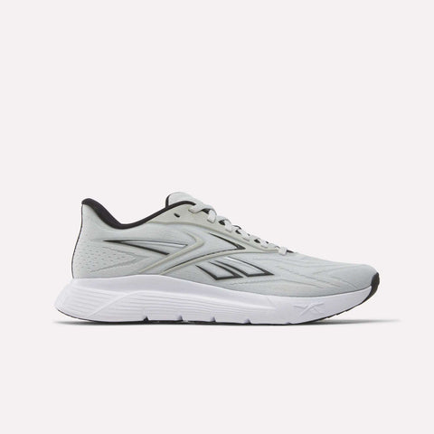 The Reebok Nano Gym 2.0 Training Shoes in New Grey 1/Black, featuring a white sole and subtle side logo, are displayed on a plain white background.