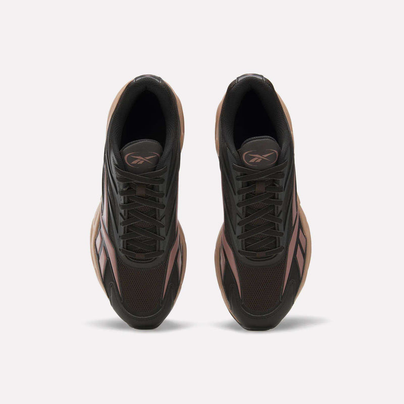 A pair of dark brown retro Reebok Premier Road 1000 Shoes shown from a top-down perspective.