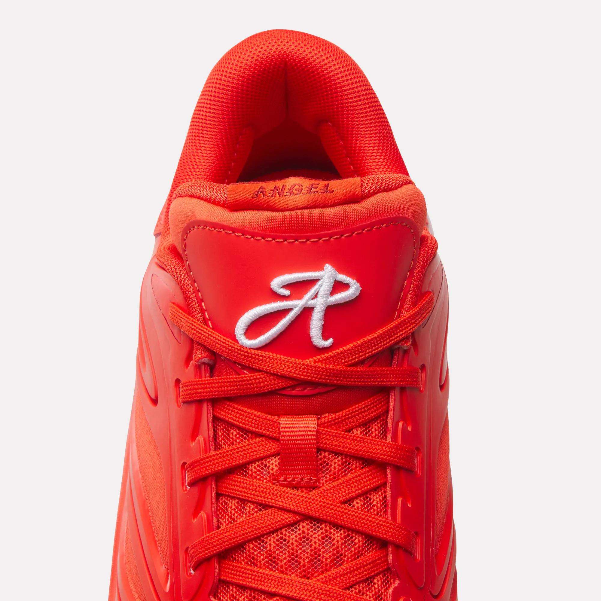 The Reebok Angel Reese 1 Basketball Shoes feature a bold red upper, matching laces, and a white embroidered "A" on the tongue. Inspired by Angel Reese, the red interior and tongue lining offer standout court style.