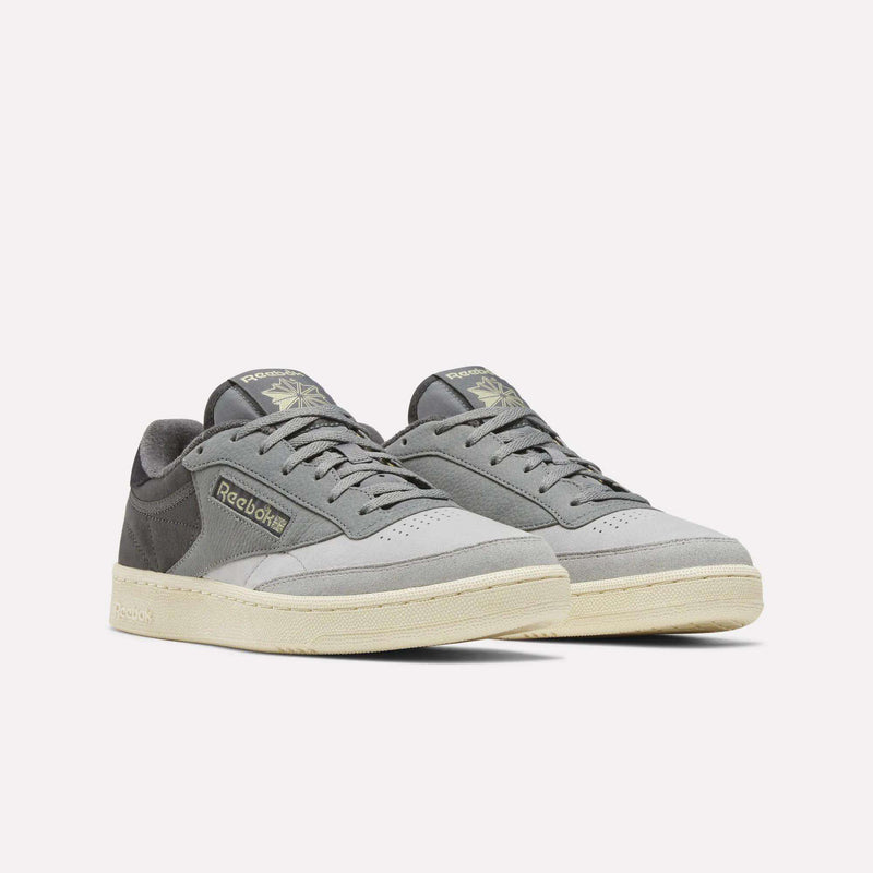 Gray Men’s Club C 85 Shoes with suede overlays and a cream-colored rubber sole.