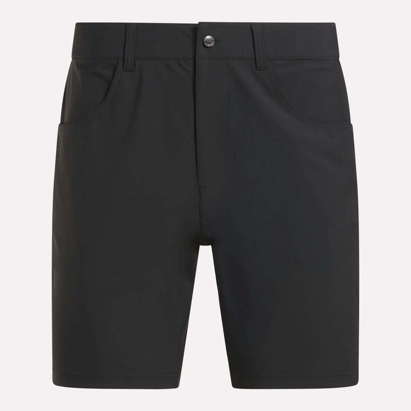 Reebok Men's Favorite Golf Shorts 8.5"—black, knee-length with front button and zipper closure, two side pockets, and a sleek, stretchy, moisture-wicking fabric ideal for casual wear or athletic activities.