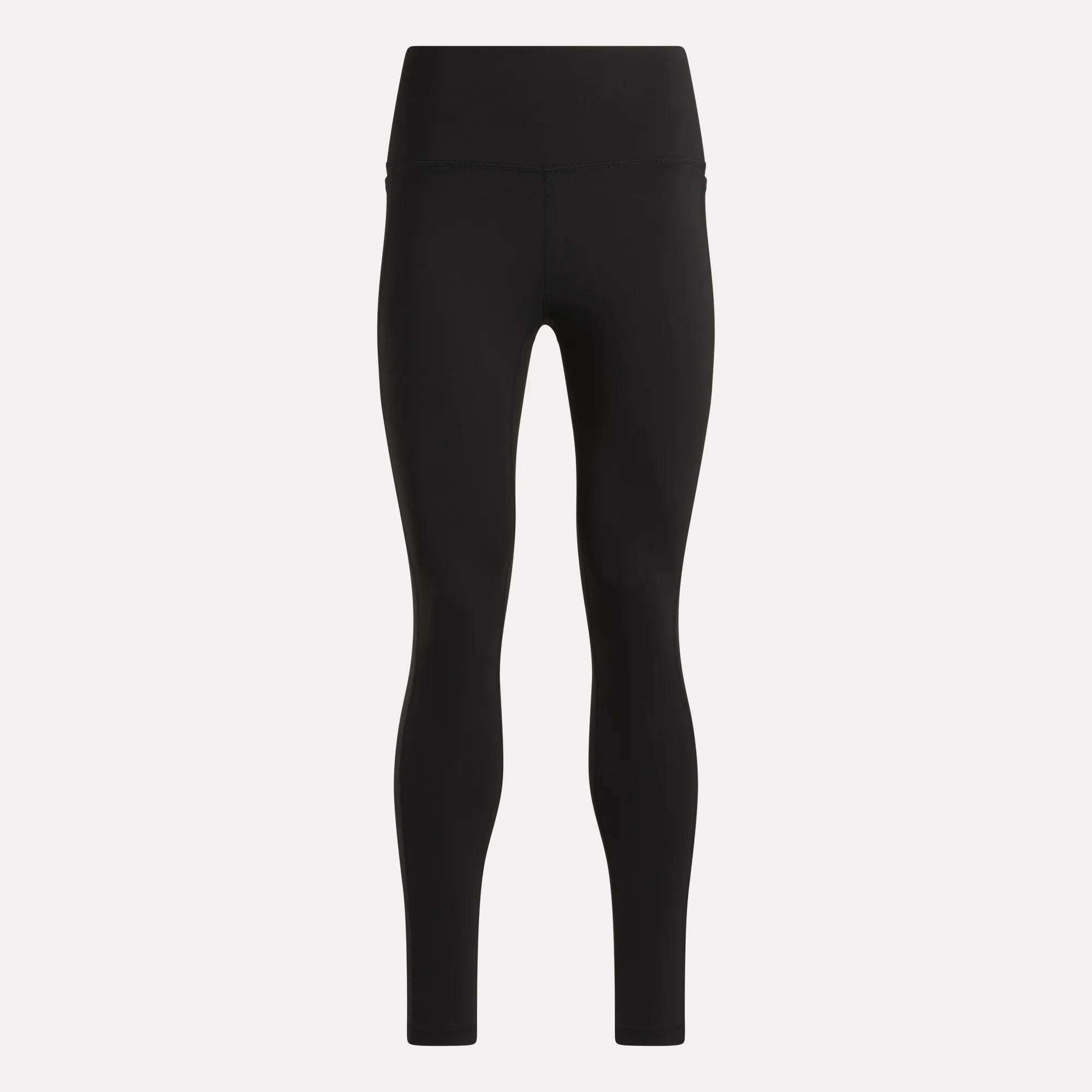 Reebok Women’s Odyssey High-Rise 7/8 Leggings feature a smooth, fitted design and wide waistband with no visible logos or patterns, shown on a plain light background.