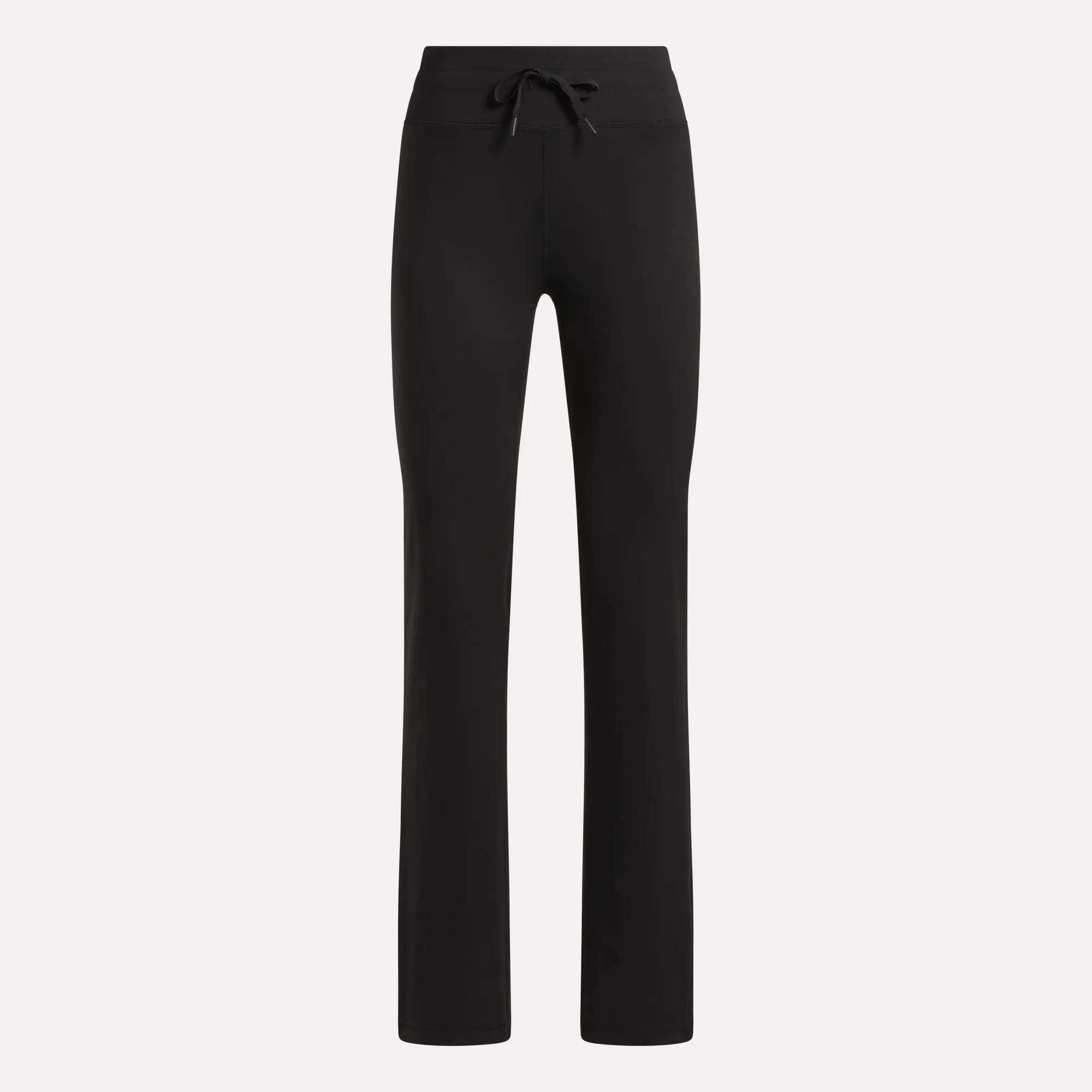 Reebok Women's Highstreet High-Rise Pants for Black women, featuring a straight-leg cut, elastic waistband, and front drawstring tie, shown against a plain light background.