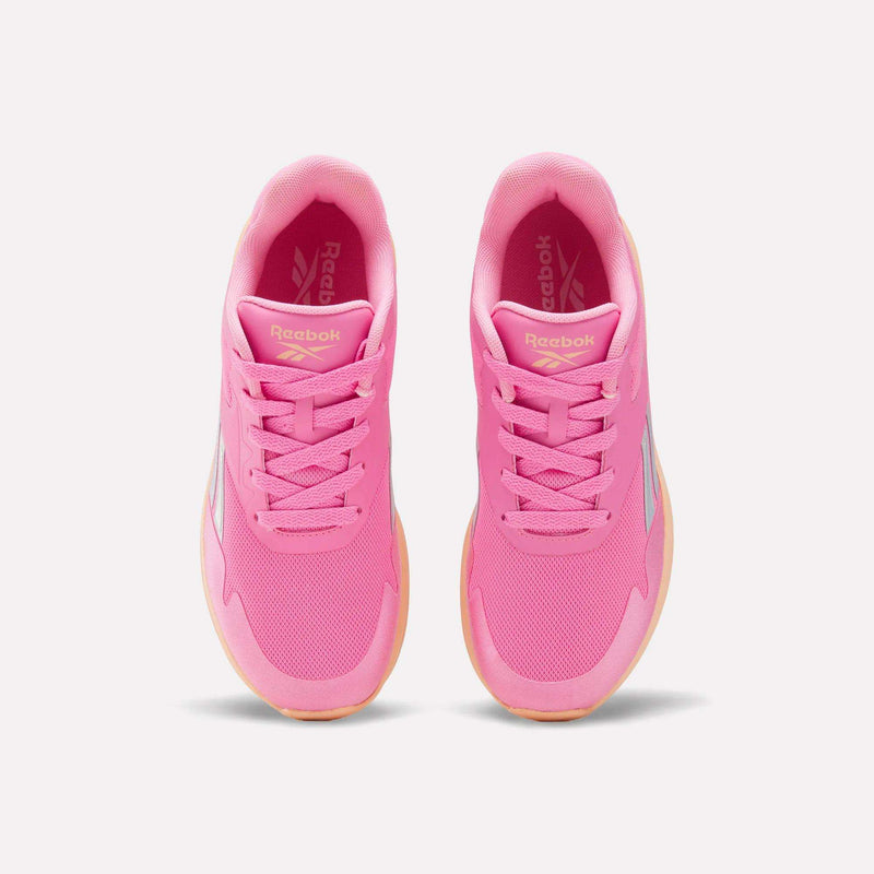 Bright pink Reebok Blitzr Run 1V Running Shoes - Little Kids lace-up athletic sneakers.