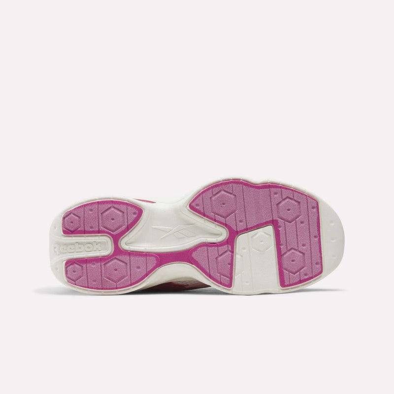 White Reebok Charge Shoes - Big Kids sneaker sole with pink textured tread patterns.
