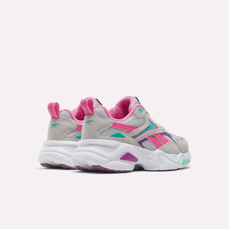 Reebok Charge Shoes - Little Kids in light gray, pink, and teal with thick white midsoles.