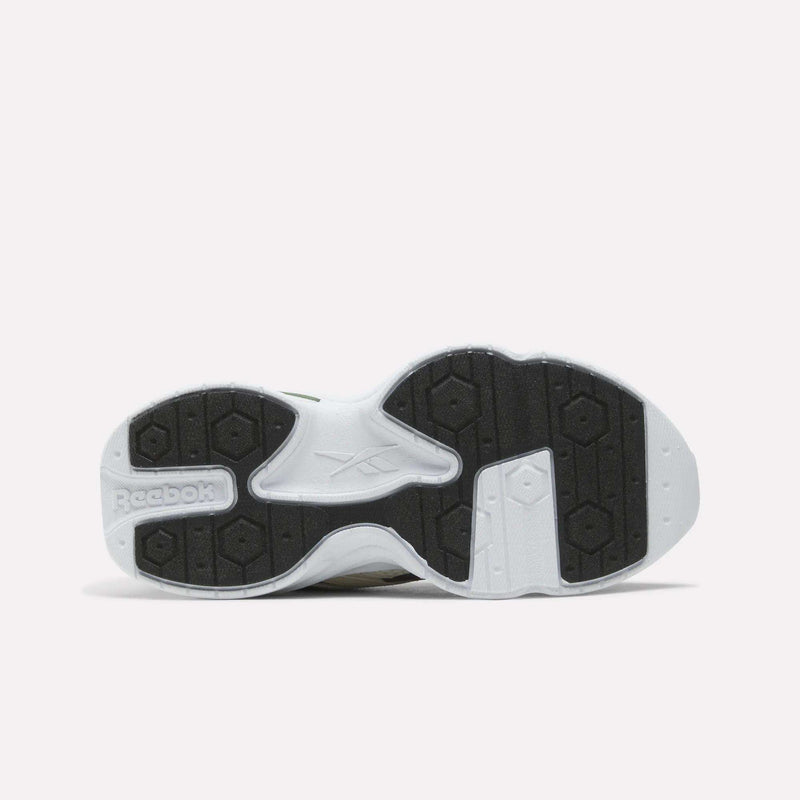 Bottom view of Reebok Charge Shoes - Little Kids, showing a white midsole and a black treaded rubber outsole with a geometric pattern.
