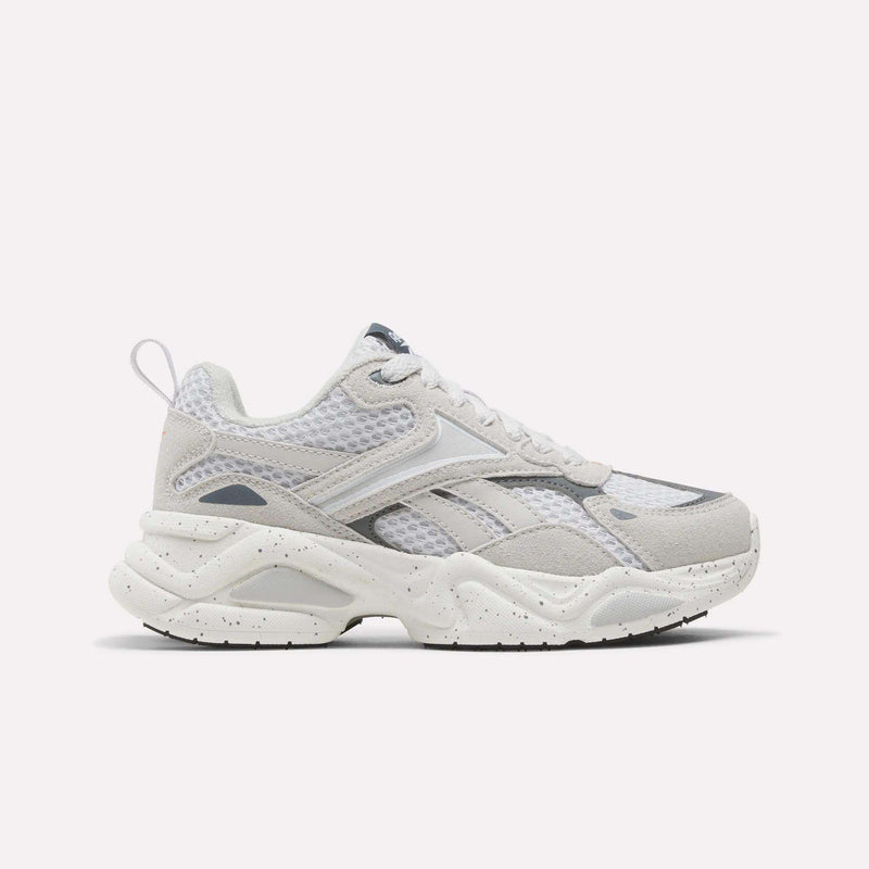 Cold Grey and Dragon Fire kids’ Charge Shoes - Little Kids Reebok athletic sneakers with a chunky, speckled, cushioned midsole.