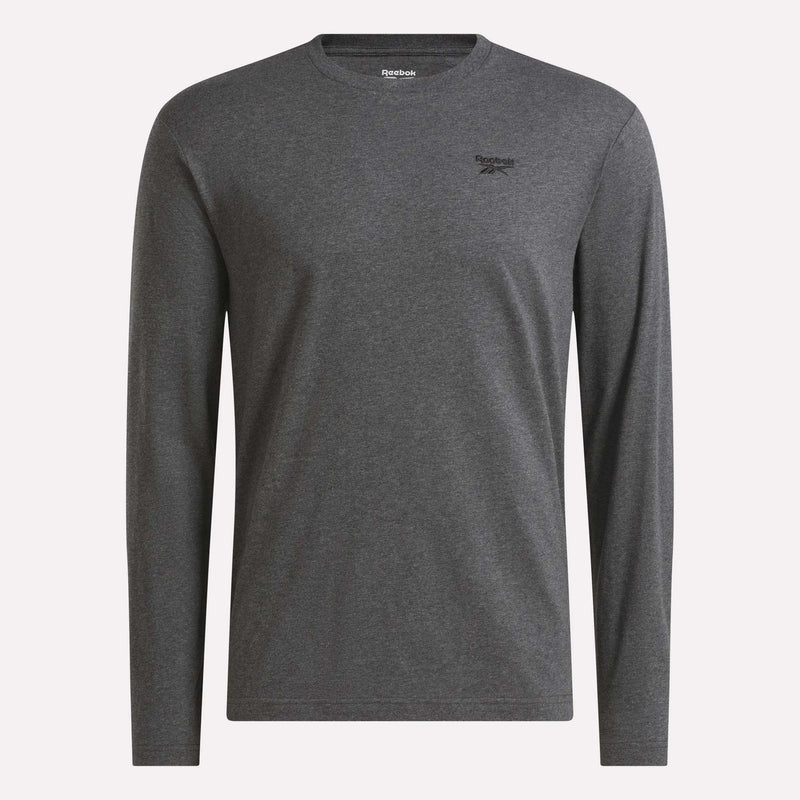 Charcoal Heather Men’s Session Long Sleeve Tee by Reebok, a charcoal gray long-sleeve crewneck shirt designed for all-day comfort.