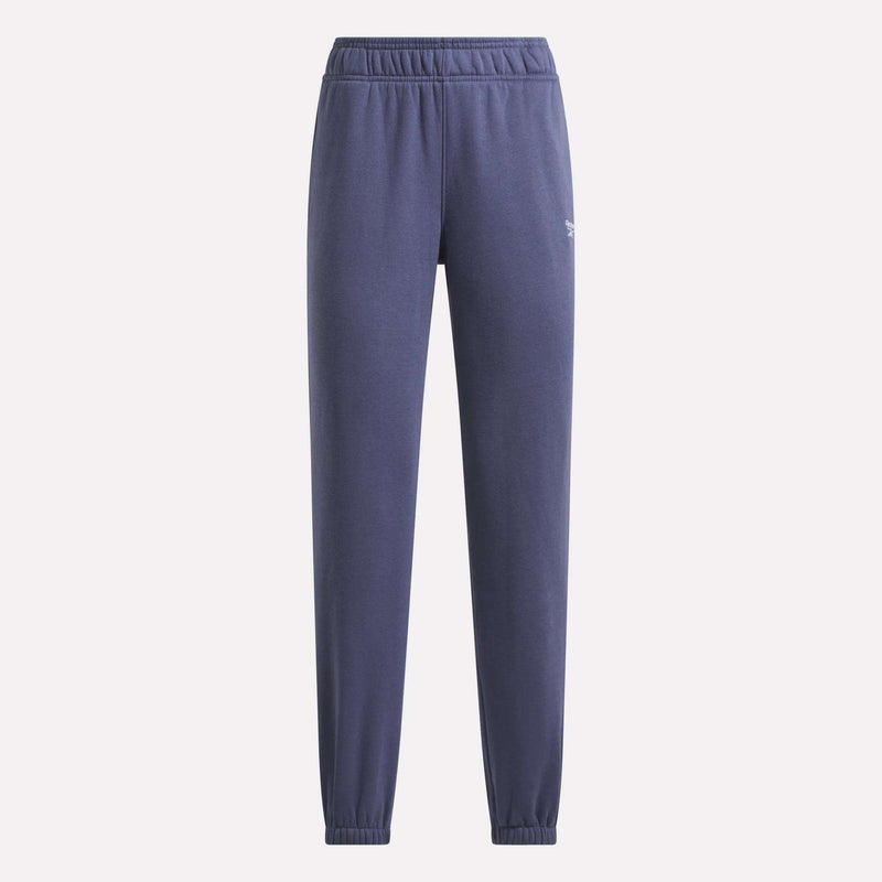 Legacy Blue Women’s Logo Sweatpants by Reebok with an elastic waistband and cuffed ankles.