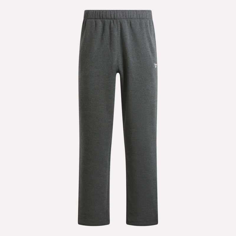 Charcoal heather Men’s Straight Leg Pants by Reebok with a straight-leg cut, an elastic waistband, and a small logo on the left hip.