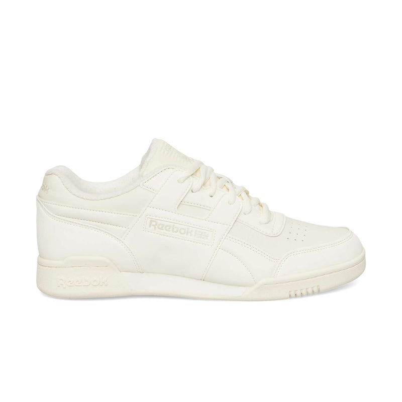 Chalk/Vintage Chalk Reebok Workout Plus OG sneakers featuring a classic silhouette, tonal laces, and a rubber sole.
