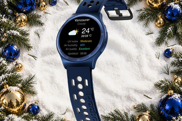 blue fitness watch in snow