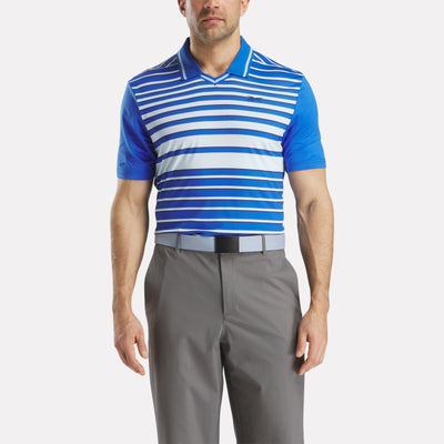 Men's Short Sleeve Nano Stripe Pullover Polo Shirt with Tipped Rib Collar