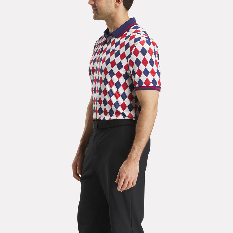 Men's Short Sleeve Vector Argyle Print Polo Shirt with Tipped Rib Trim