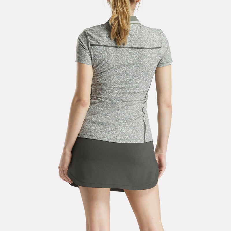 Women's Cap Sleeve Johnny Collar Micro Floral Polo Shirt