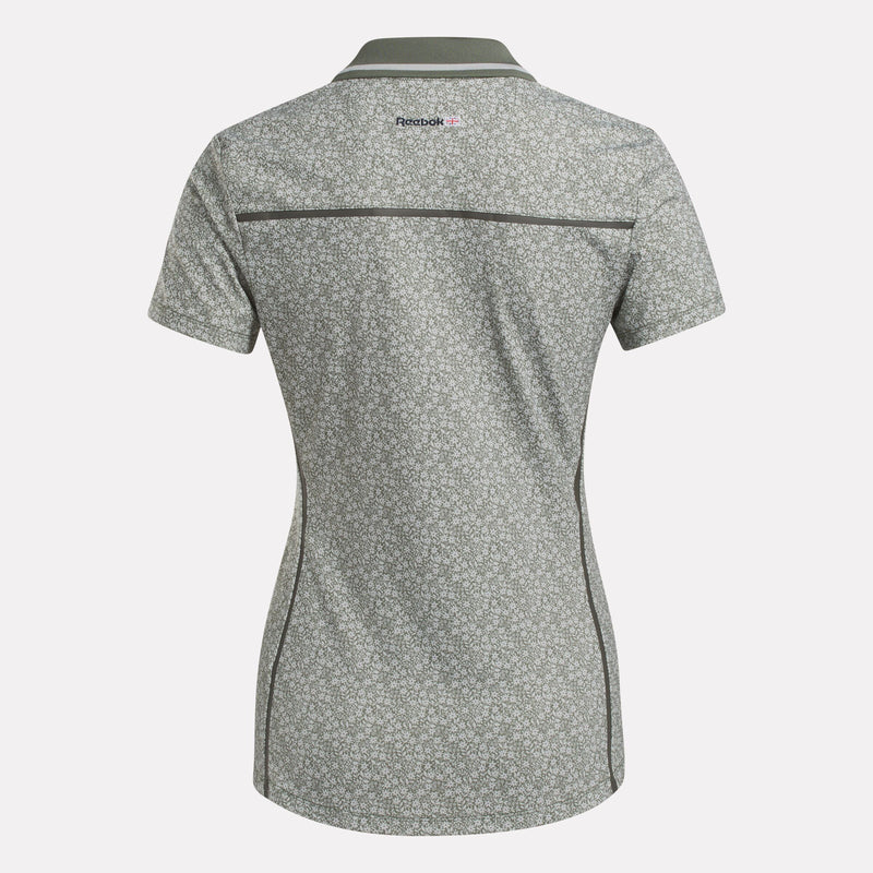 Women's Cap Sleeve Johnny Collar Micro Floral Polo Shirt