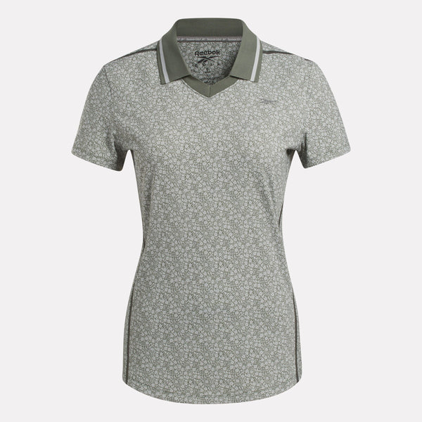 Women's Cap Sleeve Johnny Collar Micro Floral Polo Shirt