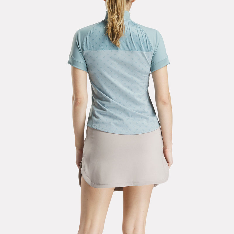 Women's Short Sleeve 1/4 Zip Mini Argyle Print Top
