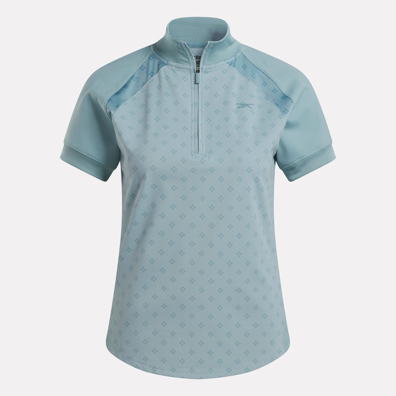 Women's Short Sleeve 1/4 Zip Mini Argyle Print Top